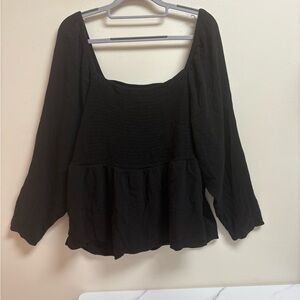 Old Navy Black Smocked Peplum Top 3X | On/Off Shoulder| Stretchy 3/4 Sleeve